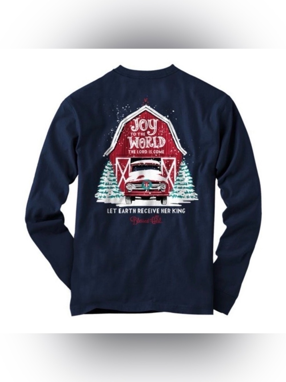 Blessed Girl Christmas Navy Blue Long Sleeve Tee